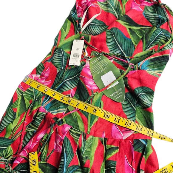 Farm Rio Linen Blend Dream Garden Strappy Drop Waist Midi Dress, Boho, XXS - Picture 9 of 13